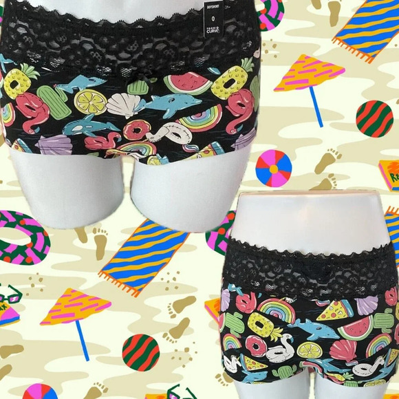 Torrid Other - Torrid 0 Summer Beach Pool Graphic Wide Lace Waistband Cotton Boyshort Panties